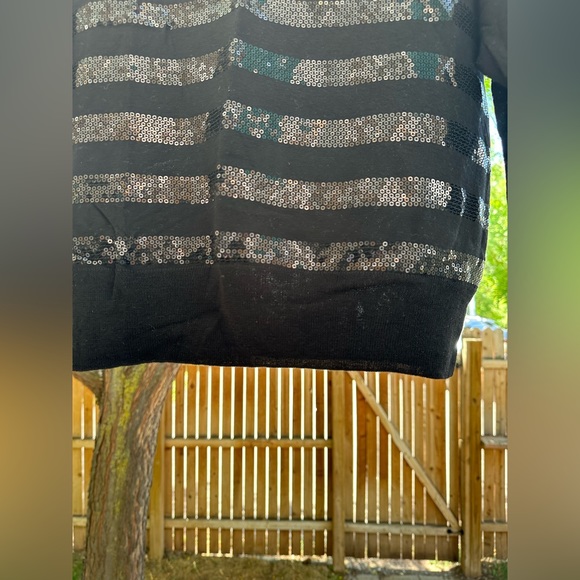 Banana Republic Sequined Striped Merino Wool 3/4 Sleeve Black Sweater Medium - Picture 8 of 16